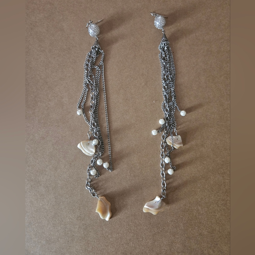 Elegant Vintage Silver, Ball, Faux Pearl and Cream Dangle Earrings